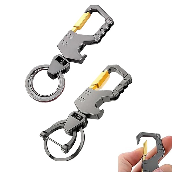 2 db DUAIU strapabíró kulcstartó készlet - sörnyitóval és karabinerrel, férfiak és nők számára, autós kiegészítőkhöz és mindennapi használatra, tartós anyagok, robusztus design, szürke