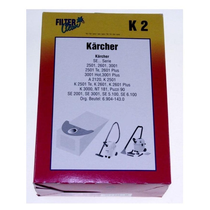 Sac aspirator Karcher FILTERCLEAN K2 000183-K - Set 4 bucati pentru modelul 2601PLUS