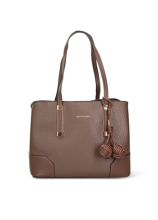 Pierre Cardin, Geanta de piele ecologica cu bareta de umar si 2 compartimente Lysianne, Maro taupe