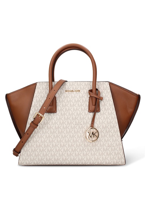Michael Kors, Geanta shopper de piele ecologica cu monograma Atheria, Alb, Maro