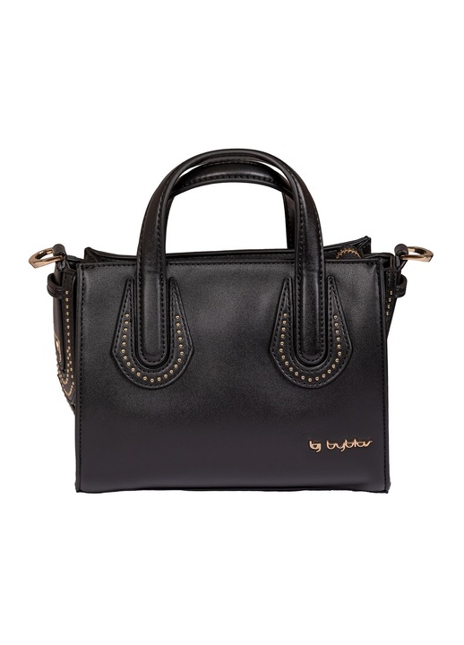 BY Byblos, Geanta de piele ecologica cu maner Lunaria Lux, Negru