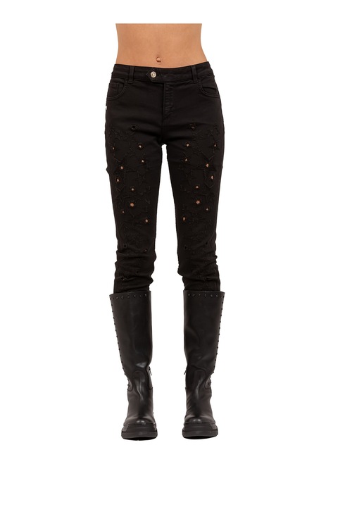 BY Byblos, Blugi slim fit cu aplicatii, Negru