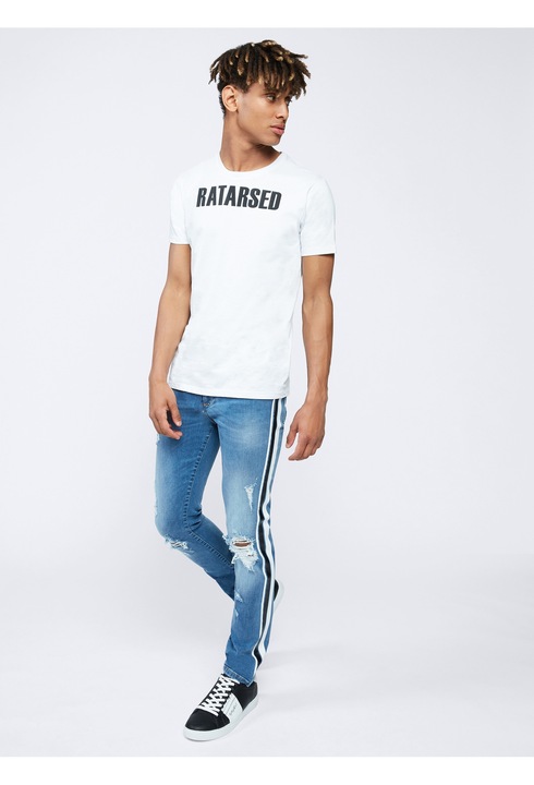 BY Byblos, Blugi skinny cu aspect deteriorat, Albastru