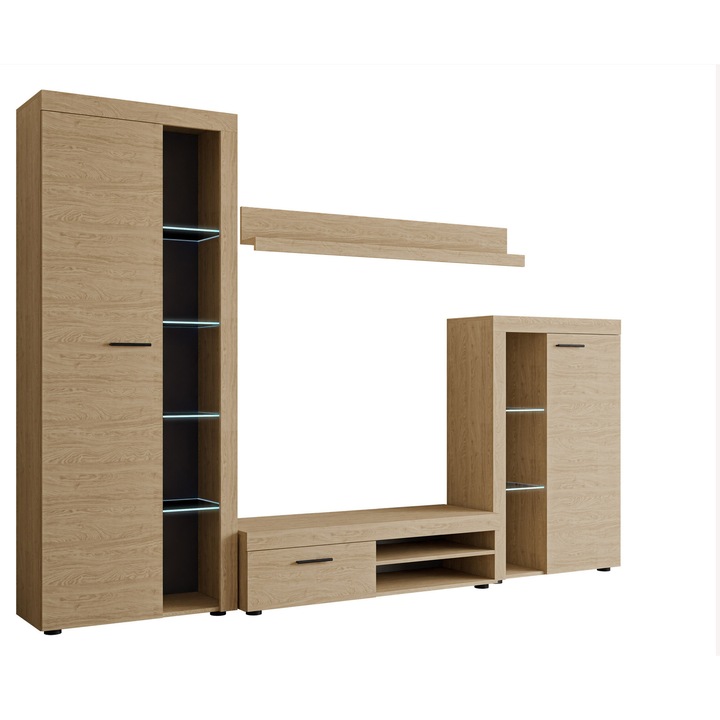 Set de mobilier Rodos cu LED, MIRJAN 24, stejar uleiat, 43x270x190 cm