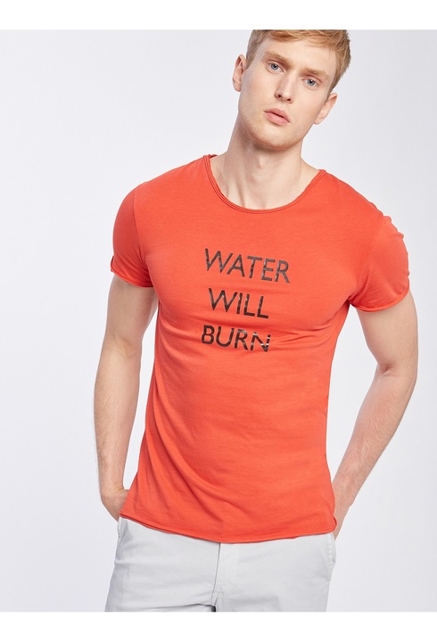 BY Byblos, Tricou de bumbac cu imprimeu text, Rosu