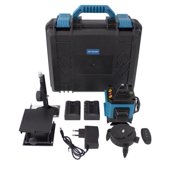Laser nivel Macvi® 4D cu 16 linii verzi 360°, autonivelare, pana la 30 m, IP54, telecomanda, 2 acumulatori 5200 mAh, cu valiza