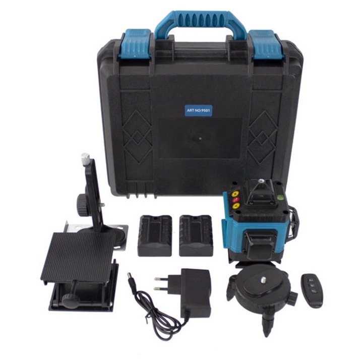 Лазерен нивелир SoSar® 4D 16 зелени линии 360°, самонивелиращ се, обхват 30 м, IP54, дистанционно управление, 2 батерии 5200 mAh, с куфар за транспортиране