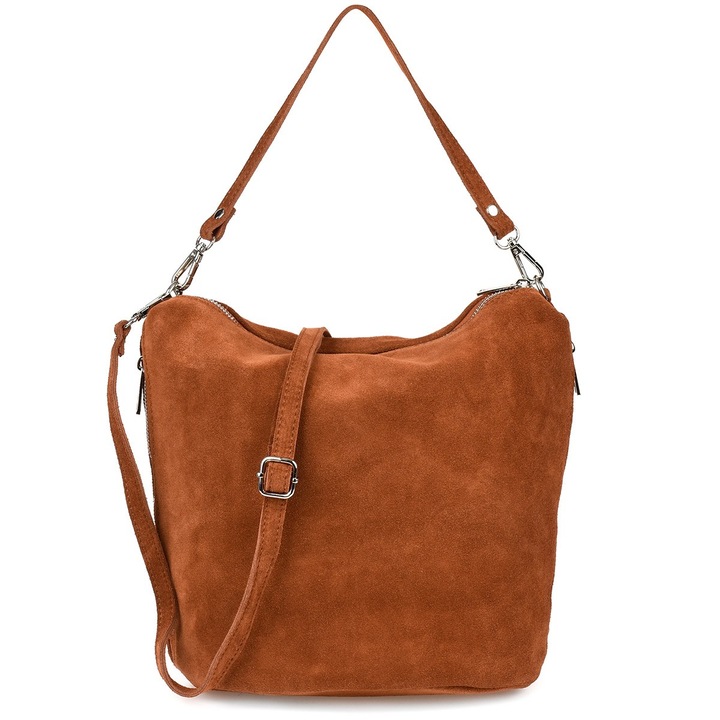 Чанта от естествена кожа от дива коза, Vera Pelle, размери 33x28,5x16см, с два джоба