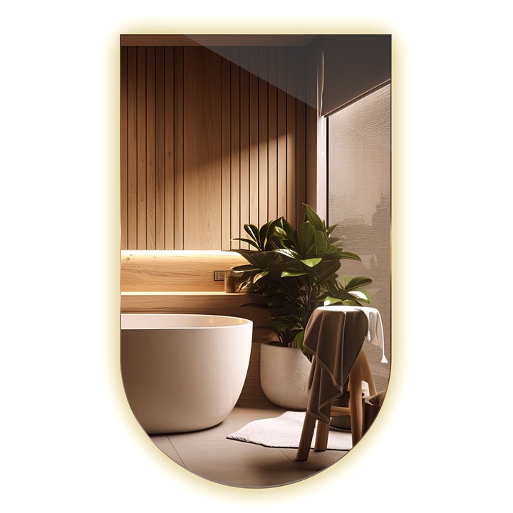 Fali tükör LED, Coloray, 60 x 100 cm, Félovális, Mosdó fölé, Semleges (4000K), 010390550390200000000