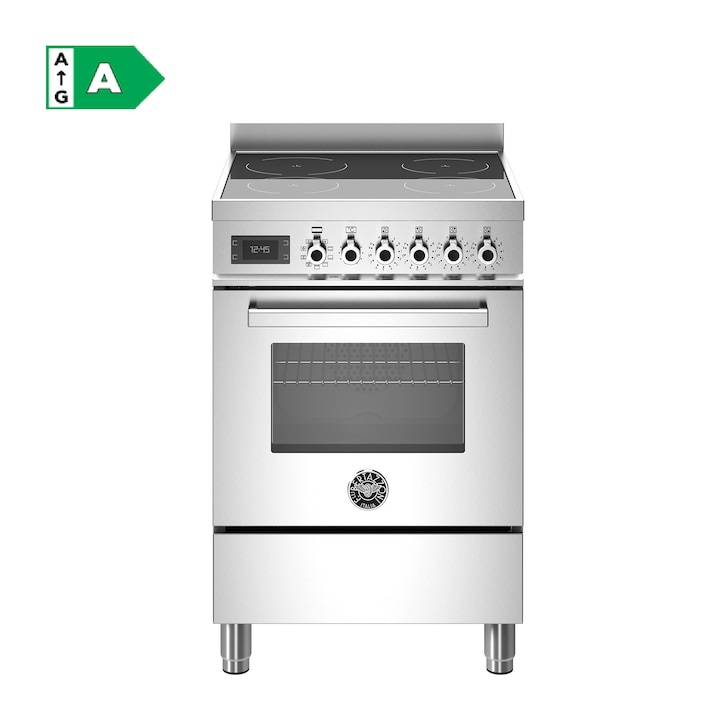 Aragaz premium cu plita pe inductie si cuptor electric Bertazzoni, 60 cm, colectie Professional, 4 zone de gatit, 9 trepte de putere+Booster, cuptor 69 litri, 11 moduri gatire, indicator caldura reziduala, panou de control tactil si mecanic, inox