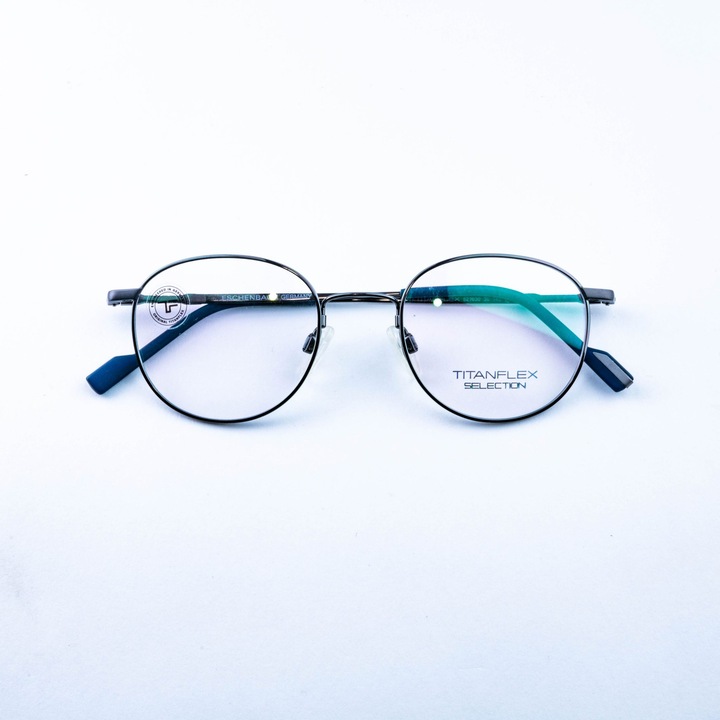 Ochelari de vedere titanflex, model 821030, argintii, forma rotundă, 49x21x145mm