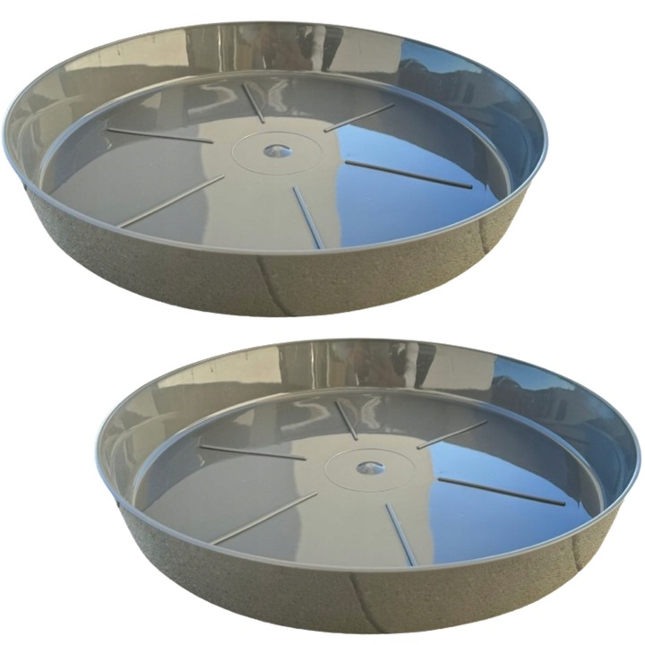 Set 2 suporturi pentru ghivece, 28 cm, gri, material plastic