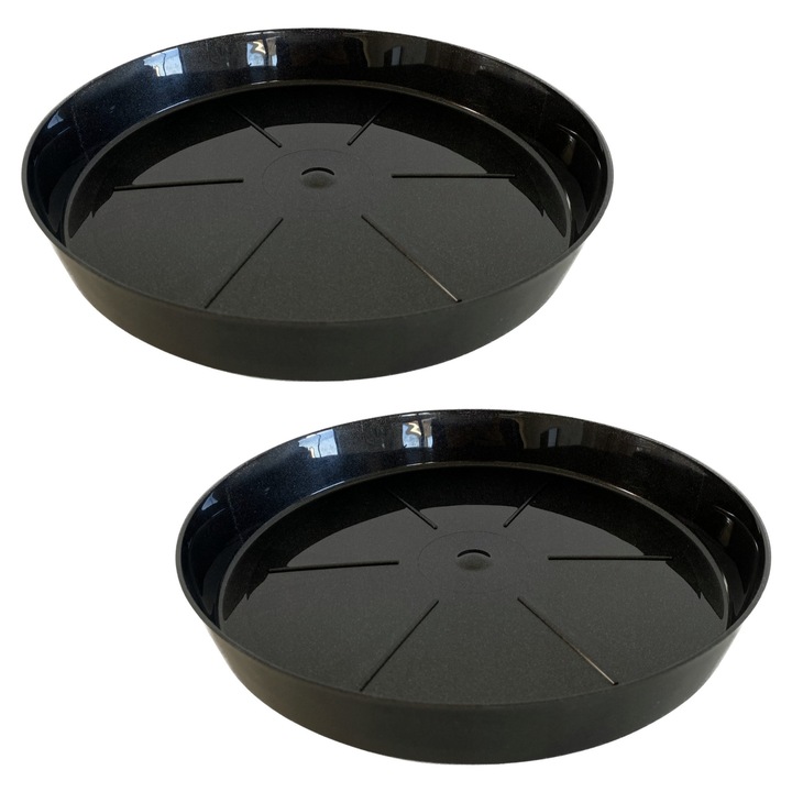 Set 2 suporturi pentru ghivece, 17cm, plastic, negru