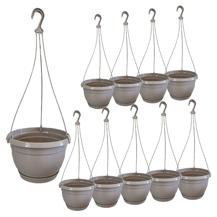 Ghiveci suspendat cu suport, bej, set 10 bucati, 21cm