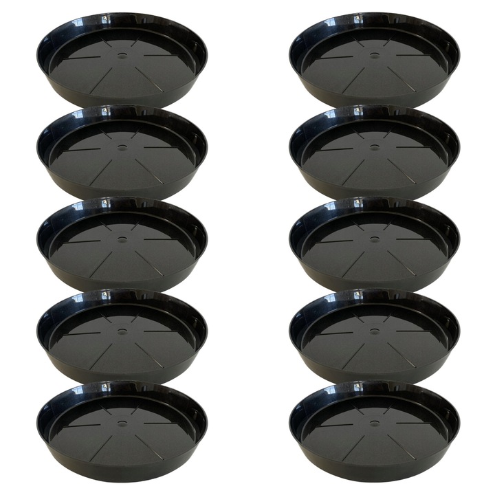 Set 10 suporturi pentru ghivece, 17cm, plastic, negru