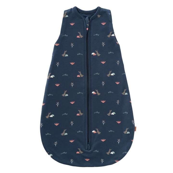 Sac de dormit - cocon, din bumbac organic, 0-3 luni, Fresk, model Rabbit Mood Indigo