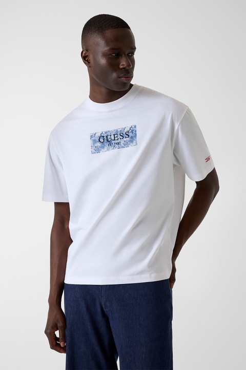 GUESS, Logós pamutpóló, Fehér/Kék