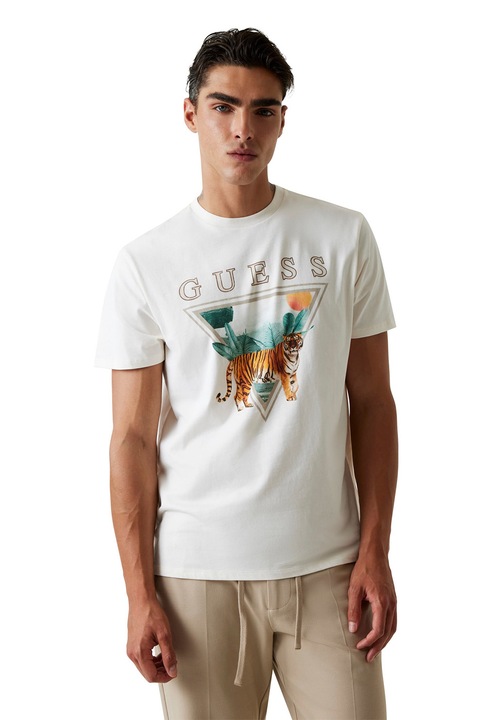 GUESS, Logós póló, Fehér/Zöld/Téglavörös