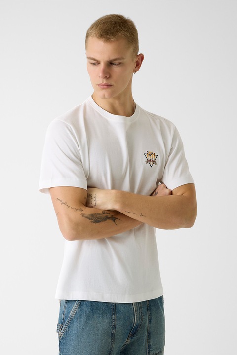 GUESS JEANS, Tricou din bumbac cu broderie logo discreta, Alb