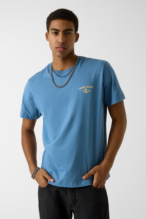 GUESS JEANS, Tricou din bumbac cu broderie logo discreta, Albastru