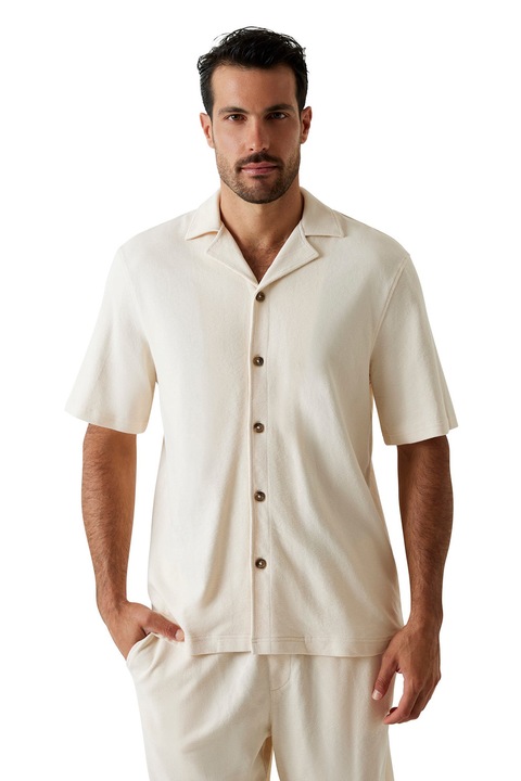 GUESS, Camasa din bumbac cu maneci scurte, Bej deschis