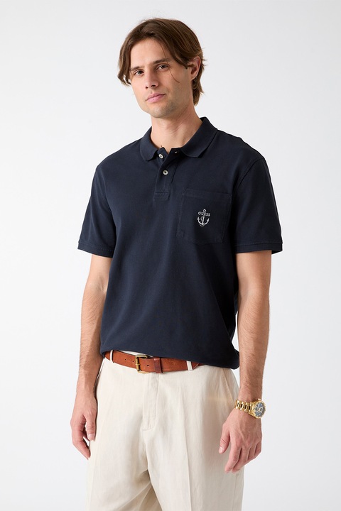 GUESS, Tricou polo cu buzunar aplicat, Albastru ultramarin