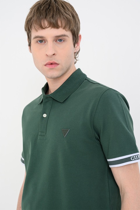 GUESS, Galléros pamuttartalmú póló, Angolzöld