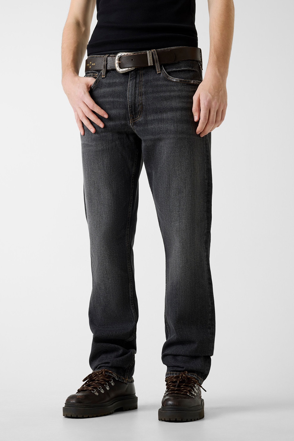 GUESS JEANS, Blugi relaxed fit cu croiala dreapta, Gri antracit, W34-L30