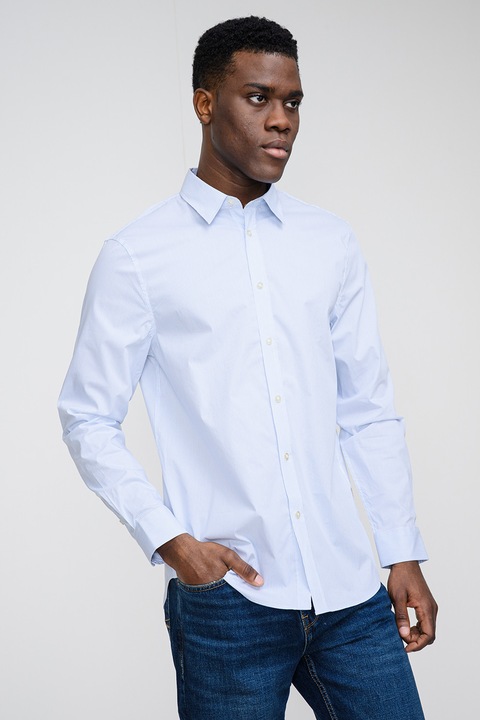 GUESS, Camasa cu maneci lungi si dungi, Alb/Albastru