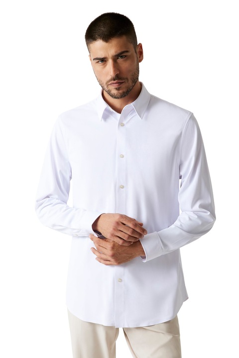 GUESS, Camasa cu model uni si maneci lungi, Alb