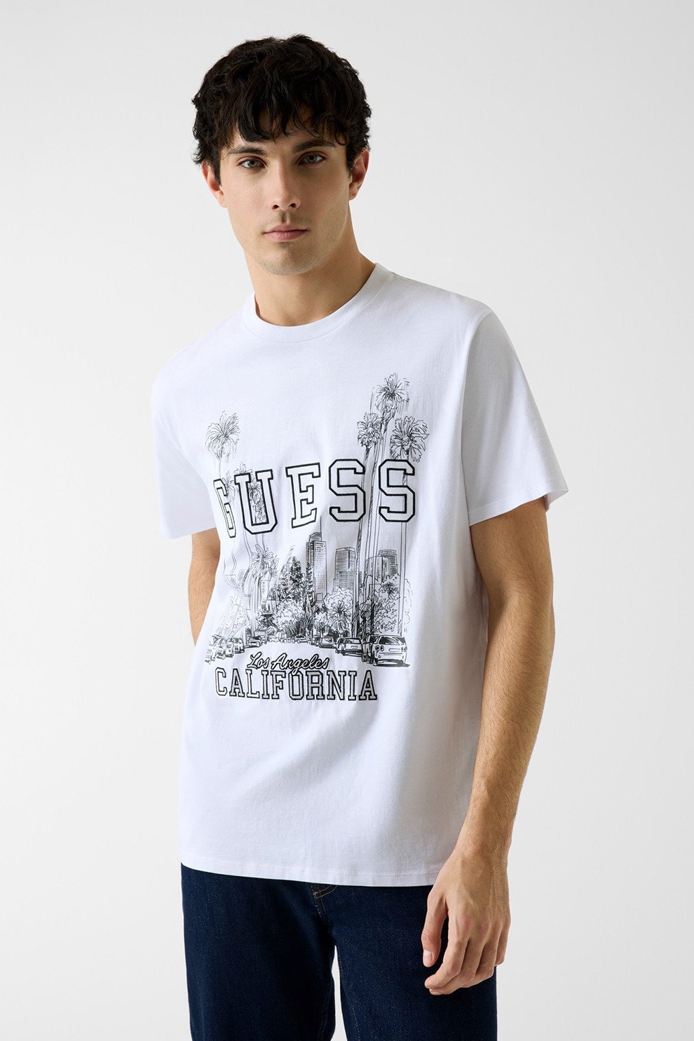 GUESS, Tricou cu imprimeu logo, Alb, Negru, M