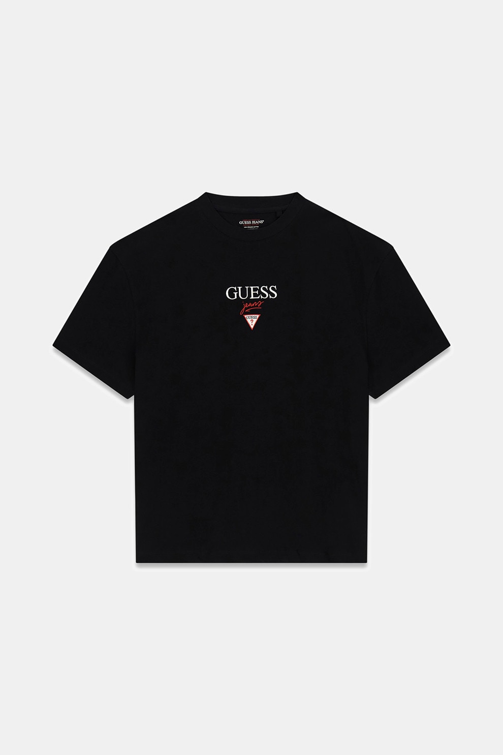 GUESS JEANS, Tricou din bumbac cu broderie logo, Negru, L