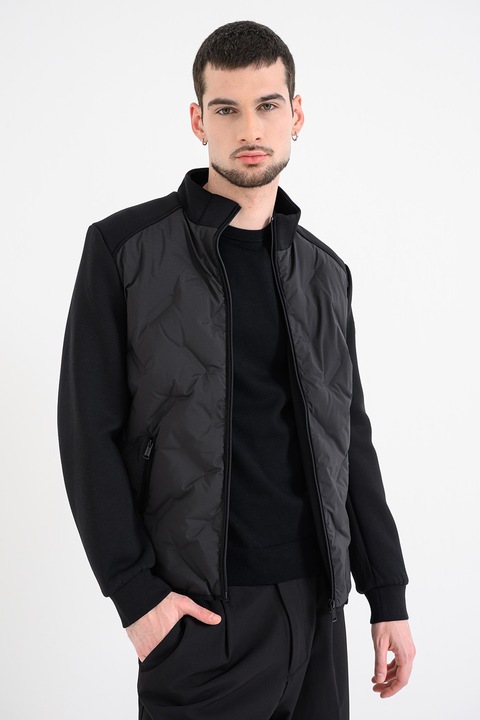 GUESS, Капитонирано яке с яка и цип, Черен