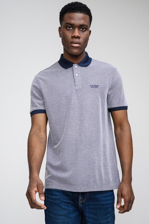 GUESS, Galléros póló gombos nyakkivágással, Fehér/Tengerészkék