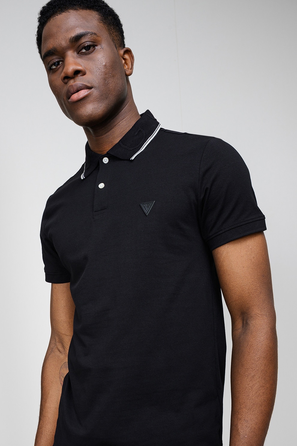 GUESS, Tricou polo din amestec de bumbac, Negru, M