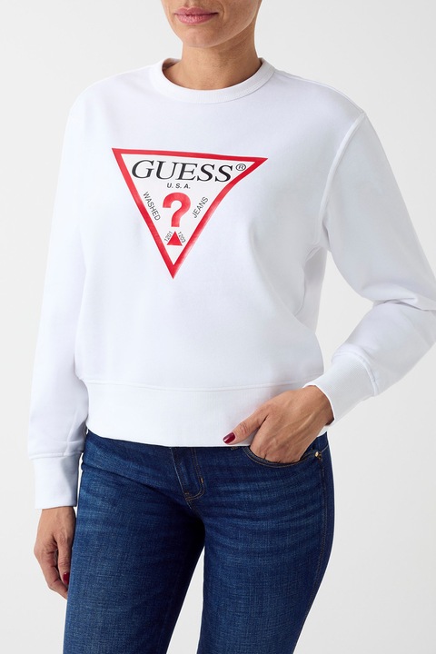 Guess, Bluza de trening cu imprimeu logo, Rosu/Alb