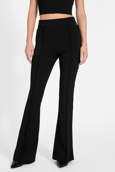 GUESS, Pantaloni evazati cu talie inalta, Negru, XS