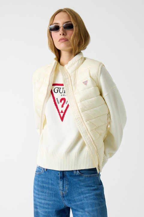 GUESS JEANS, Vesta cu aspect matlasat, Crem, XS