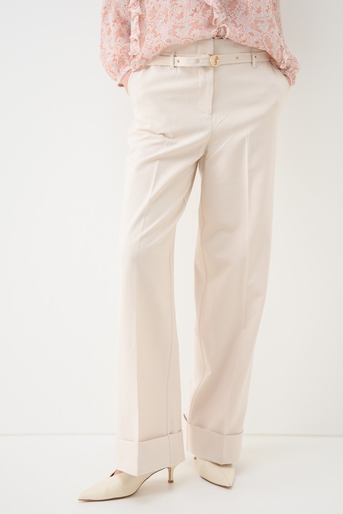 GUESS, Pantaloni cu croiala ampla si curea, Crem