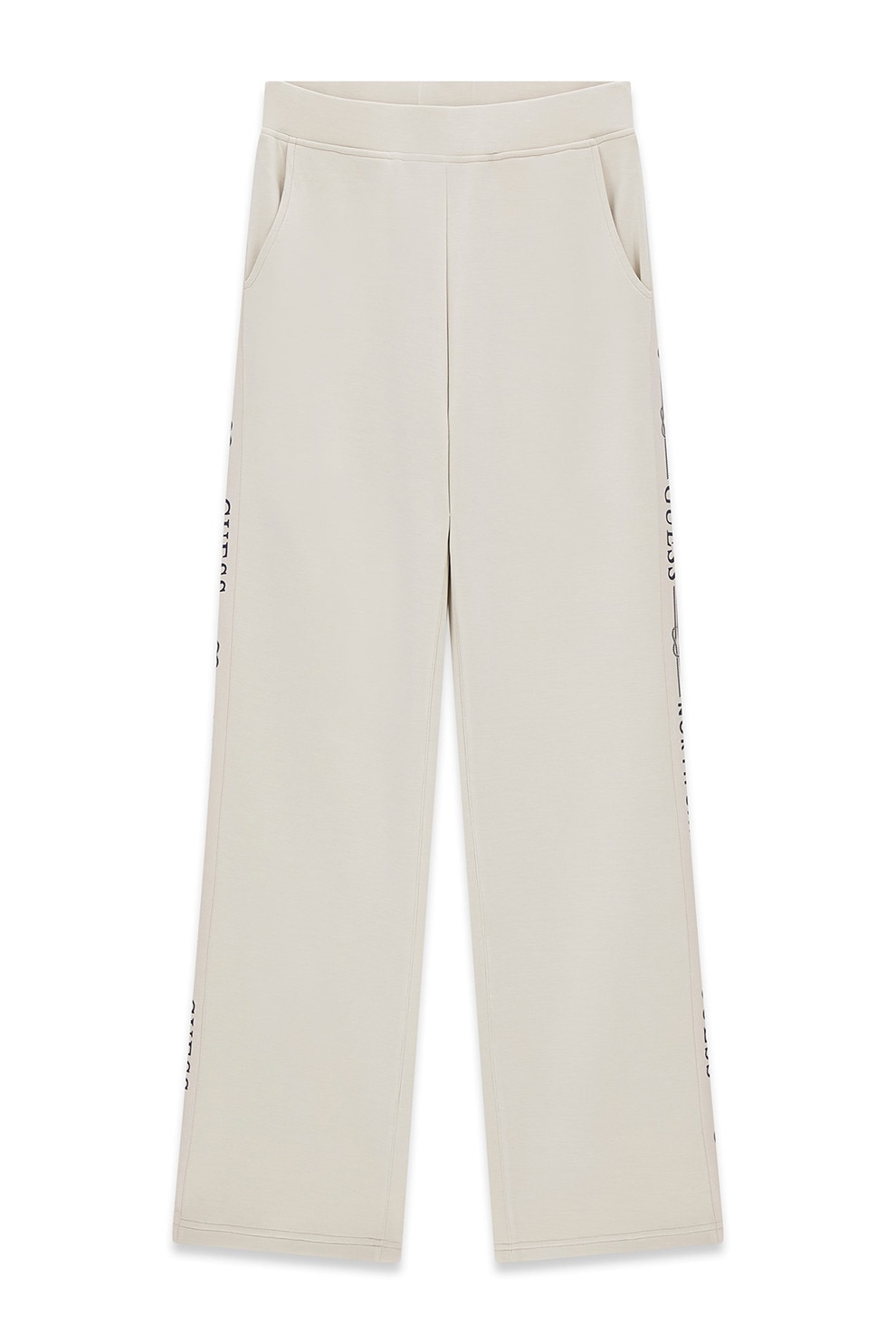 GUESS, Pantaloni din amestec de modal cu imprimeu text lateral, Alb fildes, XS