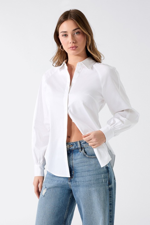 GUESS, Camasa cu nasturi si guler clasic, Alb optic