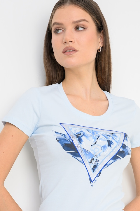 GUESS, Слим тениска с лого, Син