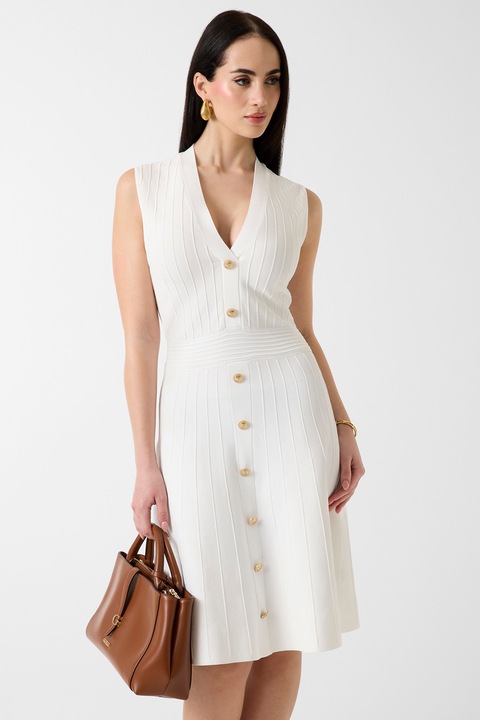 GUESS, Rochie tricotata fin cu decolteu in V, Alb