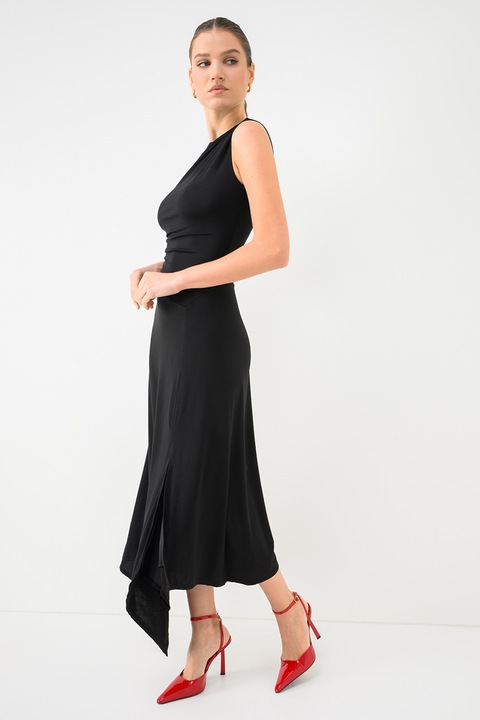 GUESS, Rochie din amestec de lyocell cu slit lateral, Negru