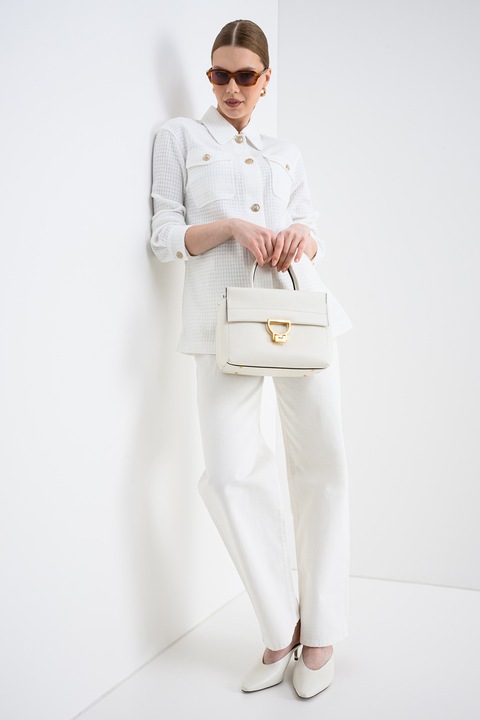 GUESS, Jacheta-camasa din tuid cu nasturi metalici, Alb optic, XS