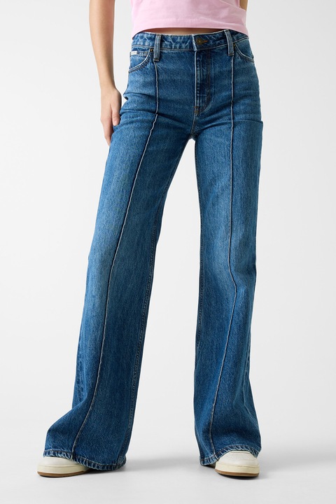 GUESS JEANS, Blugi evazati cu detalii cu pensa, Albastru inchis