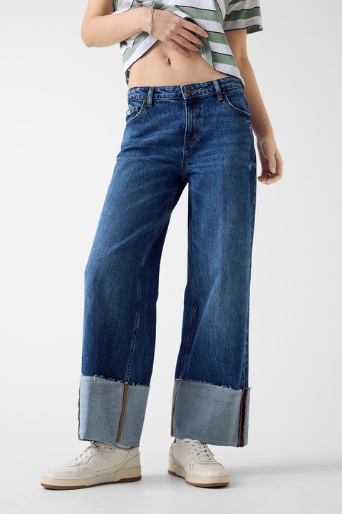 GUESS JEANS, Blugi cu croiala ampla, talie joasa si terminatie rulata, Bleumarin