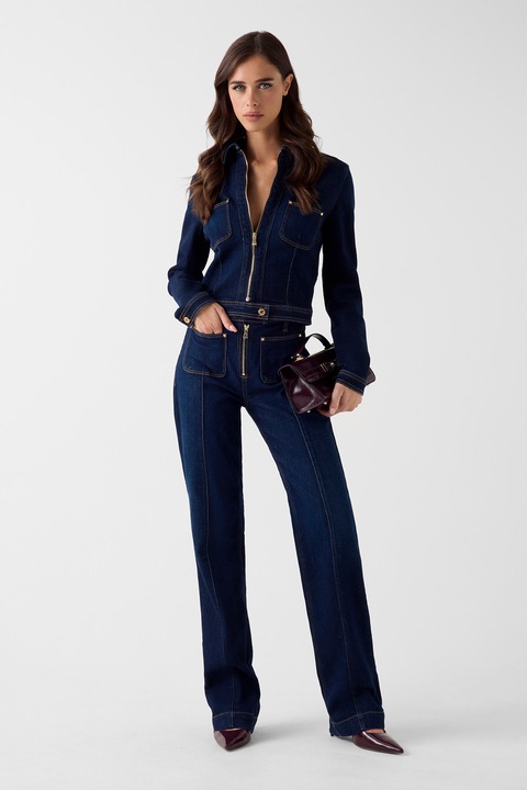 GUESS, Blugi evazati cu detalii cu pensa, Bleumarin