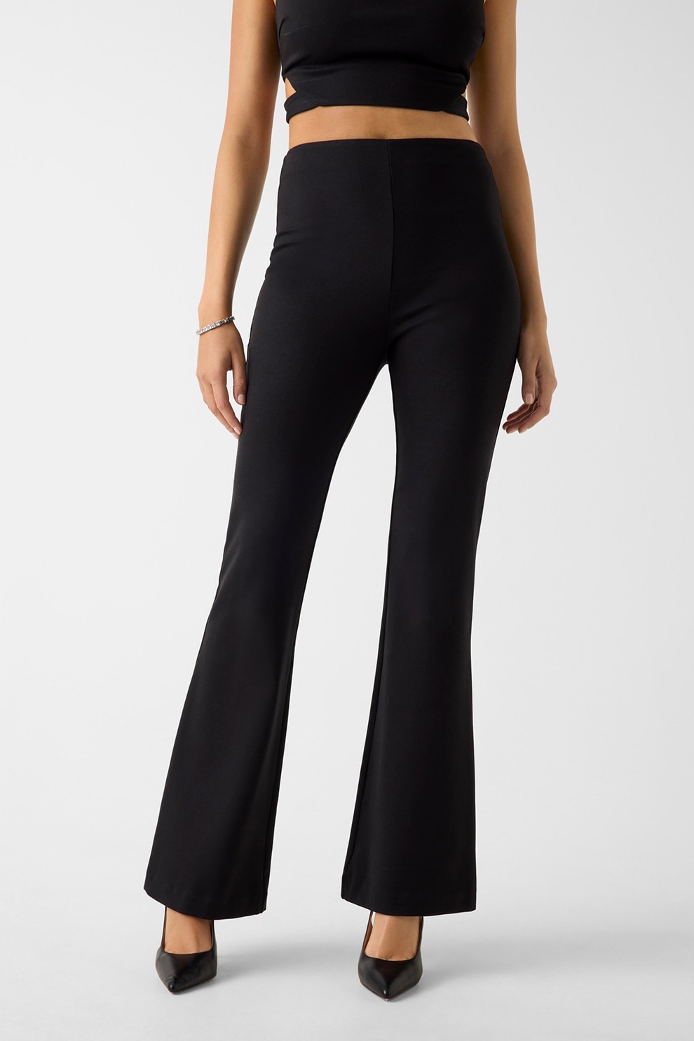 GUESS, Blugi cu croiala bootcut si talie inalta, Negru, M-L33