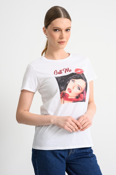 GUESS, Тениска с фото щампа, Червен/Бял/Черен